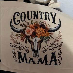 Country Mama Floral Skull Canvas Tote in Cream